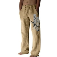 Muške hlače Muške modne povremene individualnosti pamučni posteljina otisnuta posteljina džepa čipkaste
