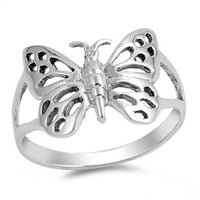Oksidirani filigranski leptir krilo životinjsko zvono sterling srebrna pojas nakit ženske muške veličine 6