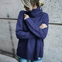Kupi pune dužine za žene Ženske modne pukotine duge dugih rukava labavi turtleneck pleteni džemper