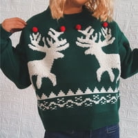 Zunfeo džemper za žene - pletene vrhove božićne tiskane posade izrez labavi fit vintage dugi rukav pulover