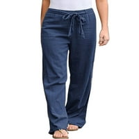 Žene pamučne posteljine hlače široke noge Capri hlače casual elastične struke crkvene palanzo salone pantalone