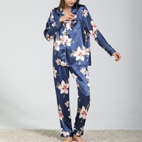 Homgro ženski dugi rukav pidžama set pant PJ Dugme za spavanje dolje Ispisan zarezni ovratnik salon
