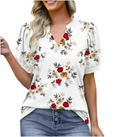 Košulje za žene ljeto V-izrez Modni ležerni mjehurići kratki rukav majica majica majica Solid Color