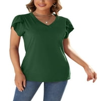 Bomotoo ženske majice V izrez ljetni vrhovi čvrsta boja majica modna tee radna tunika bluza zelena s