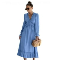 Ženska haljina s dugim rukavima s dugim rukavima maxi haljina pogodna za sve žene plave m