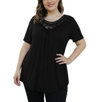 Ženski ljetni vrhovi čipkasti okrugli vrat kratki rukav majica crne m