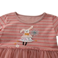 GLONME TODDLER Striped Cartoon Carty haljina za zabavu A-Line Princess Sendress Rabbit Print Haljine