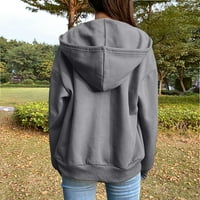Xinqinghao Hoodie Open Front Cour Up UP UP COLL COLOR Džepovi dugih rukava Dukserica Žene Hoodie Tamno