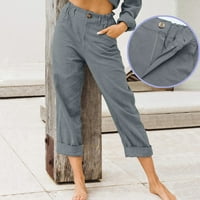 Ženske hlače Ležerne prilike sa letnjim džepovima sa čvrstim bojama Zipper Elastični gumb Struk Duge