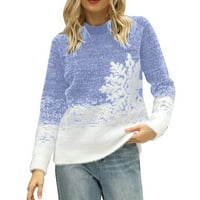 Ženski džemperi Božićni ispisani turtleneck s dugim rukavima s pulover Jesen modni pulover Lagani pleteni džemperi TOP uredski zvezni