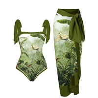JSAierl jedno kupalište za žene Control Control dva skromna oblika ispisa Bikini kupaći kostim i šifon prekrivaju set maxi suknja