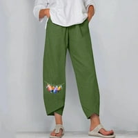 Clearence ženska modna visoka struka ravna cijev latica pantalona rum print pamuk konop svestrane casual hlače vojska zelena