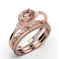 Prekrasna Art Nouvea 2. Karat ovalni rez Morgatit i dijamantski moissitni zaručni prsten, moissan za vjenčani prsten, dva podudarna traka u 10K čvrstim poklon zlatnim ružama za nju, obećavaju prsten