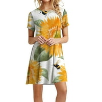 Haljine za žene plus veličine ženska posada kratkih rukava grafički otisci Summer kratke prodajne ručke haljine žute l