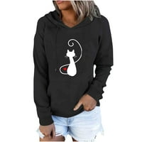 Ljubitelji piju za žene za žene Fall Privremene ponude, slatka mačka grafička dukserica s kapuljačom dugih rukava pulover na vrhu džepa