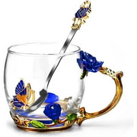 Šalice od staklene kafe sa kašikom Enamel Butterfly Rose Cvjetni čajni čajevi sa ukrasnim ručicama Tea