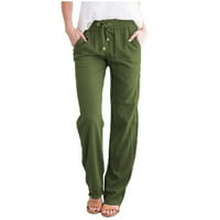 Palazzo pantalone za ženski posteljina pamučna i elastična čvrsta vučnica ravne casual pantalone na plaži zeleno xxl