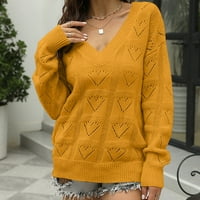Ženska moda Jesen Zima Solid Love Heart šuplje duge rukave s dugim rukavima, pulover na vrhu, ležerni tanak pleteni džemper