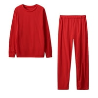 Ženske pidžame setovi solidne dugih rukava dugih rukava i duge pantalone meka za spavanje PJS setovi sa džepovima Crveni XXL