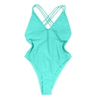 Ženski kupaći kupaći kostim Jedan visoki struk Push Bikini Postavi Halter One Tankinis Beachwear Green Veličina L