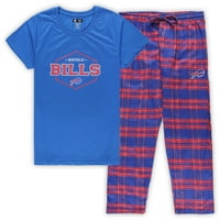 Ženski pojmovi Sport Royal Red Buffalo Bills Plus Veličina značke majica i hlače Sleep set