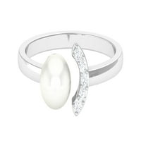 Jednostavna prstena za slatkovodne biserne manžetne s dijamantom za žene - 2. CT, srebrna srebra, SAD