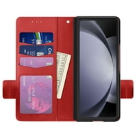 Venoro za Samsung Galaxy Z Fold 5G kožna futrola s poklopcem telefona sa kreditnim karticama novčanika, crvena