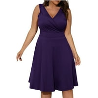 FOPP prodavač Ladies Plus size Solid Color V izrez Modni casual visoki struk Slim haljina bez rukava