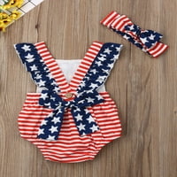 Xingqing Baby Girls 4. srpnja odijelo Ruffled čipka za rufper američka zastava Striped skakača za glavu za glavu za glavu postavljena plava 12-mjeseci plavi 12-mjeseci