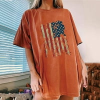 ERSAZI Dnevni pregled nezavisnosti Četvrti jul Ženska modna ležerna štamparija O-izrez Labavi kratki rukav majica Pulover naranče