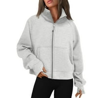 Sksloeg Ženska džemper jakna Zip up džemper jakna Operezirana dukserica Y2K kaput odjeća casual jakna za izvlačenje sa rupom palcem i džepovima, sivi xxl