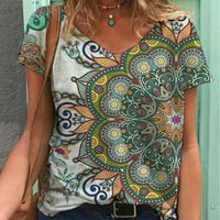 HHEI_K Žene Ljeto Modni kratki rukav V-izrez za ispis ležerne bluza Majica vrhova ljetnih vrhova za žene