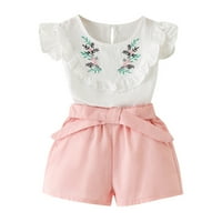 Little Girl's Odjeća za bebe Cvjetni ljetni vrhovi Hlače Ruffle Kid Outfits Emboryer Toddler majica