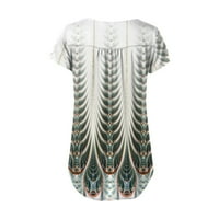 Ljetne ženske košulje Ženski etnički stil Retro cvijeća Print V izrez za širenje kratkih rukava majica