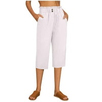 LisingTool Terrove Hlače Žene Modni Solid Color Pamuk Fla elastične duge hlače Plaža Trgovilo za odmor Dukserice Žene Bijele