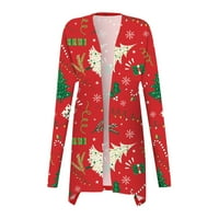 Rollbacks Women Božićni kardigan Xmas Tree Plaid Ispis pletiva s dugim rukavima Otvorena prednja odjeća Pleteni džemperi Kaput Holiday Top Beige XXXL