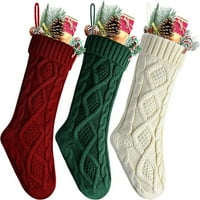 Božićne čarape, kablovski pleteni pokloni i ukras za obiteljski odmor Božićni dekor zabave, bjelokosti