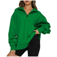 MLQIDK Prevelizirani hoodie za žene na pola zip pulover dukserice četvrti zip prevelike dukseve od runa tinejdžerske djevojke y2k jesen zimska odjeća, zelena, s
