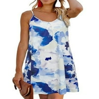 Žene Ljeto Plaže Sundress V izrez kratke mini haljine špagete kaiševe klizne haljine dame udobne poklopce zabava plavi bijeli cvijet s