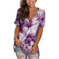 Ljetni vrhovi za žensku modnu gradijentna boja V-izrez kratki rukav majica