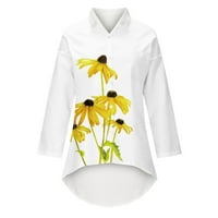 Ayolanni Yellow Gumb up majica Žene Žene Modni casual dugačak dugi rukav lapeli džep za ispis Top bluza