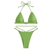 Ženski bikini kupaći kostimi za više boja viseći vrat V izrez tri boda Split kupaći kostimi zeleni xl