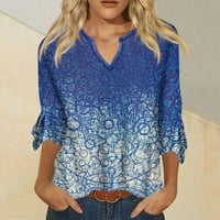 Košulje za čišćenje za žene Ležerne prilike, rukav, ljetni V-izrez modni ispisani labavi fit pulover plavi m