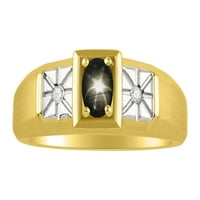 * Rylos Classic Lijep crni zvijezda-safirni i dijamantni prsten *; 14k žuto pozloženo srebro