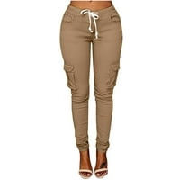 CacommAmrk PI Ženske hlače Čišćenje Žene plus veličine Kafe casual Solid elastični džep za struk Loose hlače Khaki