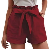 Žene Ležerne kratke hlače udobne čipke u gore elastični struk ljeto s džepovima Pamučne i posteljine široke noge kratke hlače l