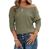 Esobo Ženska košulja od vafle dugih rukava širok vrhovi vrata labavi fit casual pulover džemper