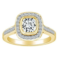 Carat jastuk i okrugli rezani bijeli prirodni dijamantski halo zaručni prsten u 14K čvrstog žutog zlatnog
