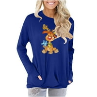 Ženska ležerna tanka fit modna tiska dugih rukava okrugla vrata ruširana pulover bluza vrhova trendy