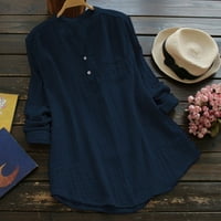 Lenago ženske tuničke vrhove plus veličine V-izrez dugih rukava s dugim gumbom pamučne i posteljine tucinske košulje Ljetne majice Bluza Bluze Basic bluze majice na klirensu